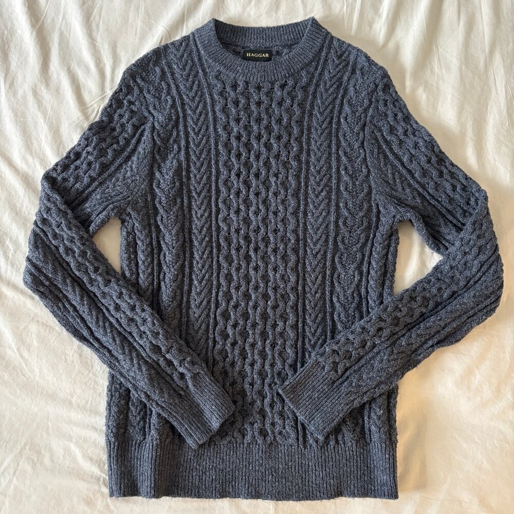 Haggar Fisherman Cable Knit Sweater in Charcoal